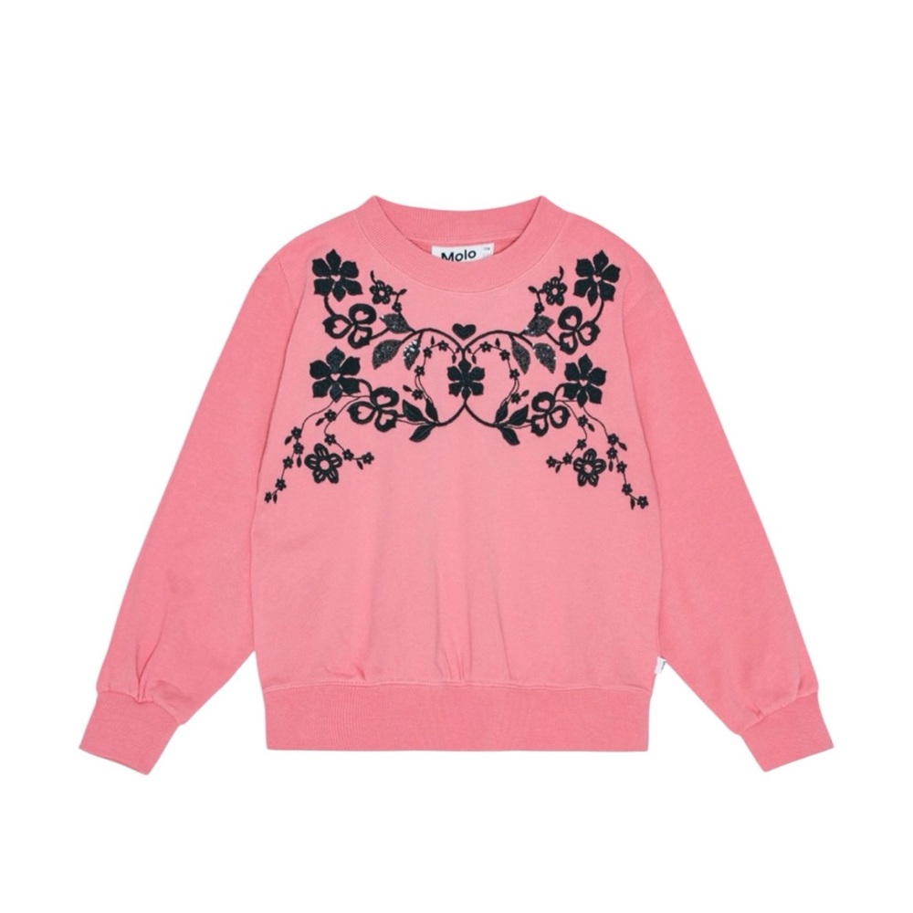 Molo Marge Flamingo Plume Pink Organic Cotton Oversized Sweatshirt Girls Size 16